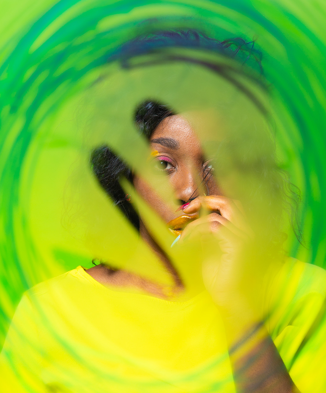 Commercial photography Portland - Black woman in yellow dress behind steam